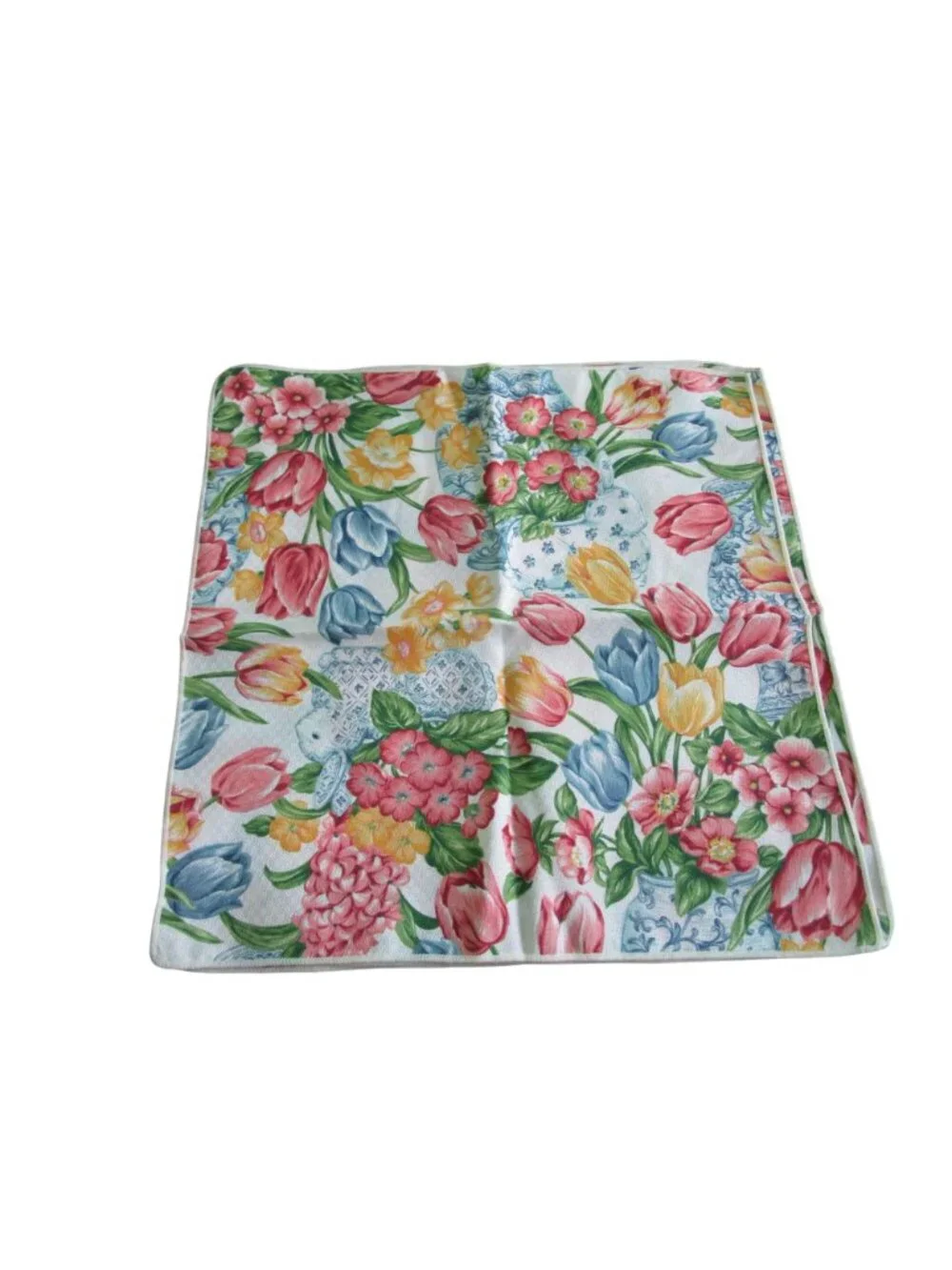Easter Delft Bunny Floral Tulip Spring Polyester Napkin Set of Four Taiwan 1997